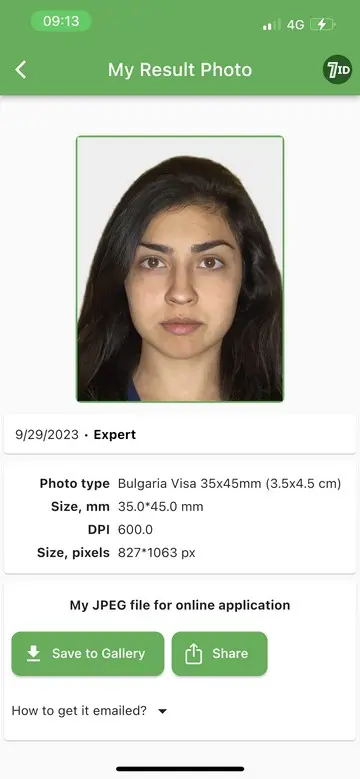 7ID App: Bulgaria Visa Photo Example