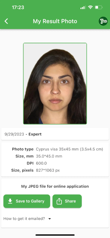 7ID App: Cyprus Visa Photo Example