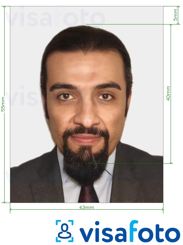 Example of photo for UAE Visa offline 43x55 mm with exact size specification