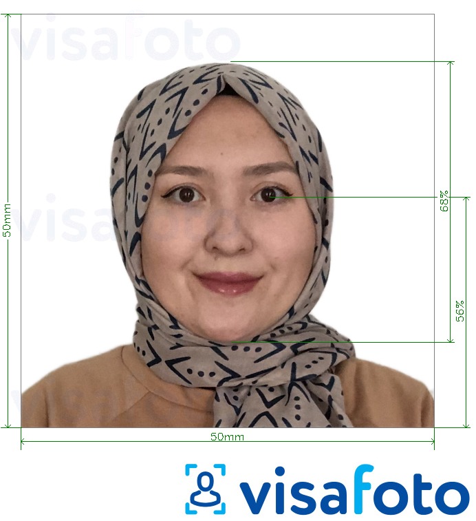 Example of photo for Afghanistan passport 5x5 cm (50x50 mm) with exact size specification