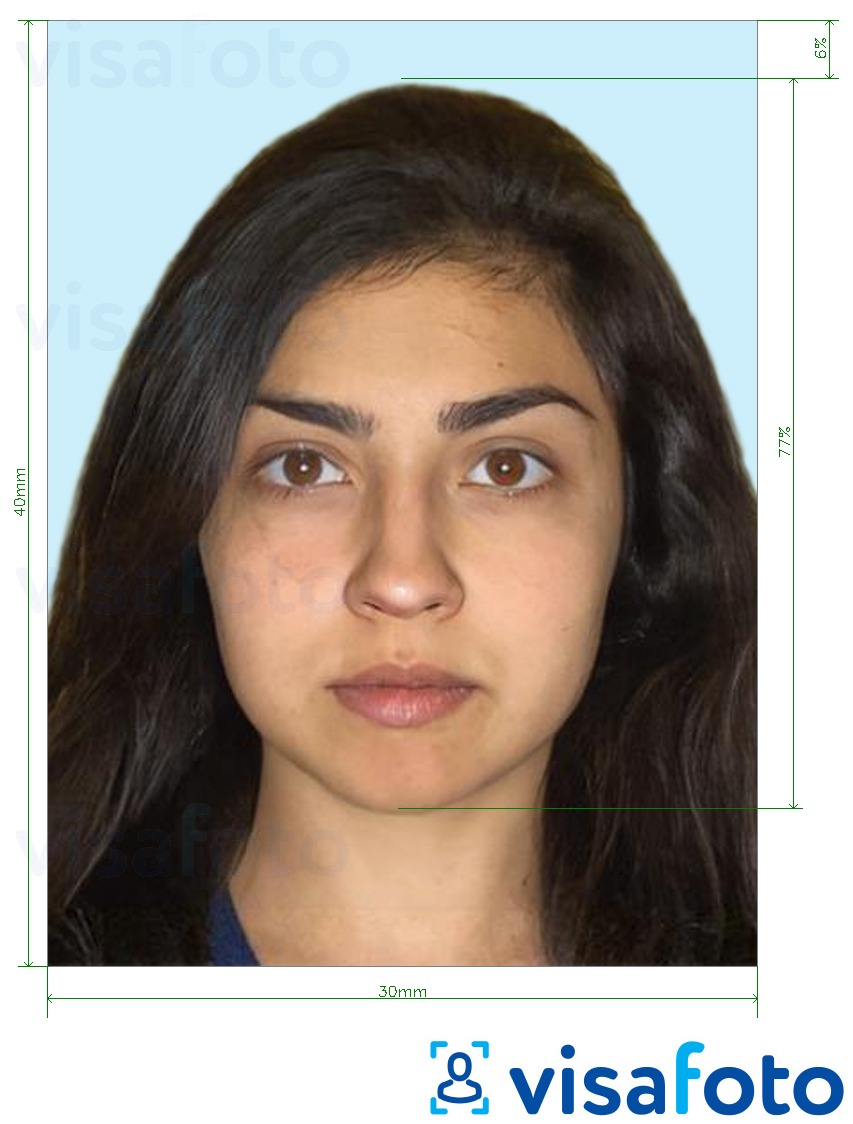 Example of photo for Azerbaijan ID card 30x40mm (3x4 cm) with exact size specification