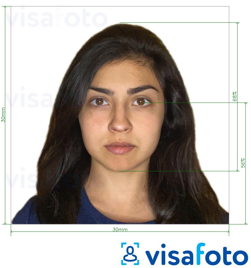 Example of photo for Bolivia ID card 3x3 cm with exact size specification