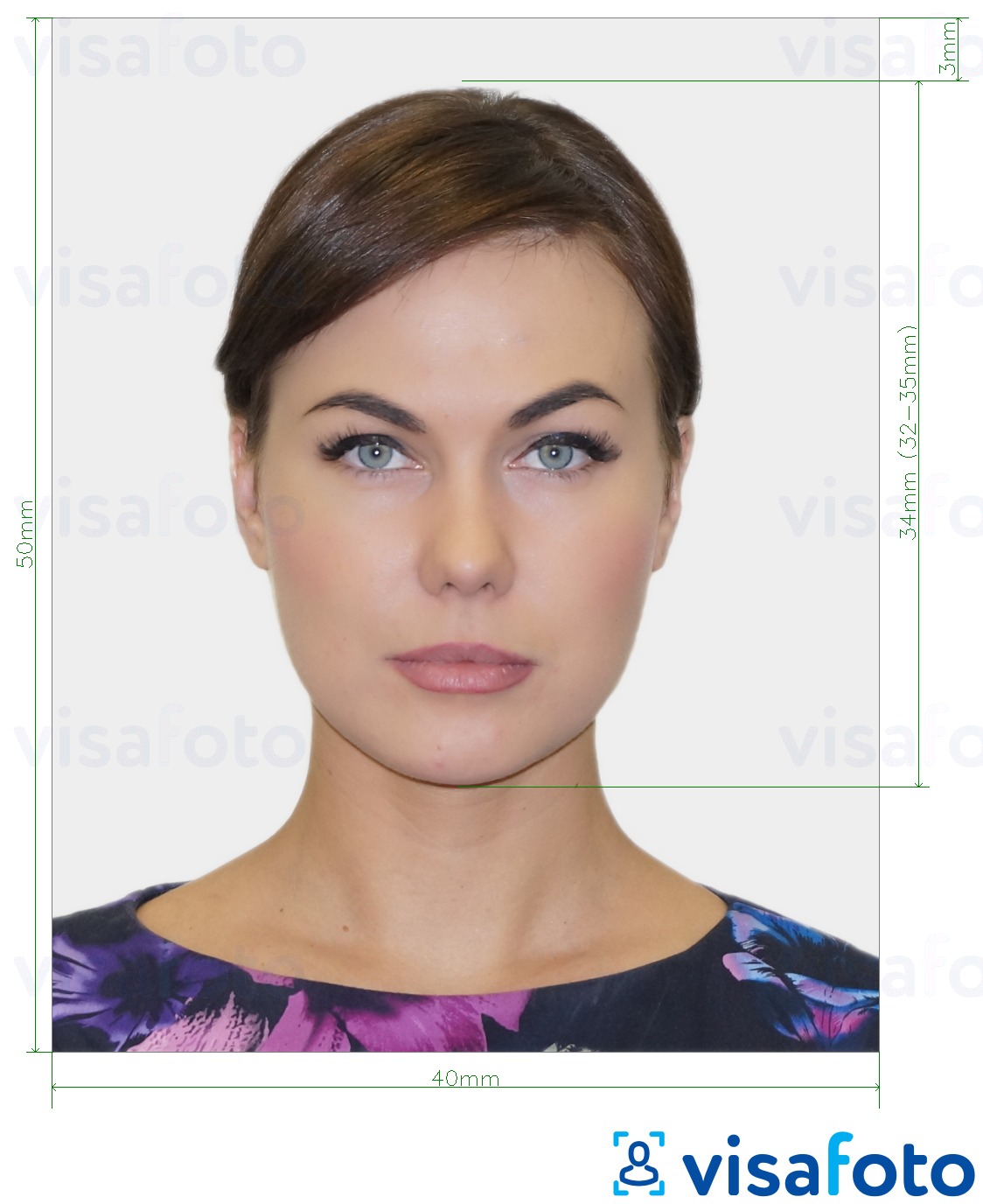 Example of photo for Belarus Passport 40x50 mm (4x5 cm) with exact size specification