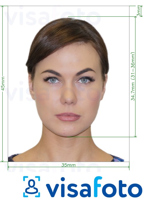 Example of photo for Canada Visa 35x45 mm (3.5x4.5 cm) with exact size specification