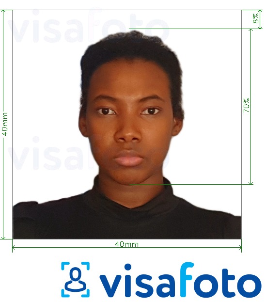 Example of photo for Congo (Brazzaville) visa 4x4 cm (40x40 mm) with exact size specification