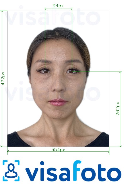 Example of photo for China 354x472 pixel with eyes on crosslines with exact size specification