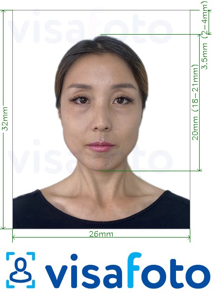 Example of photo for China Resident ID card 26x32 mm with exact size specification