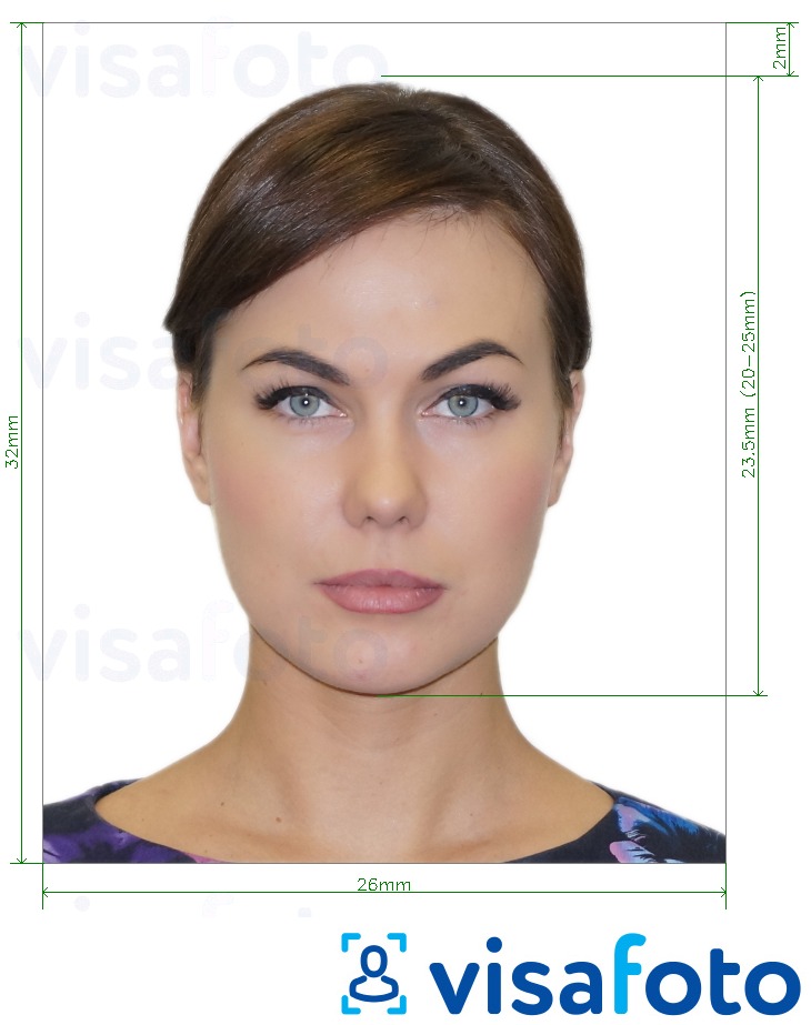 Example of photo for Spain DNI (ID card) 32x26 mm with exact size specification