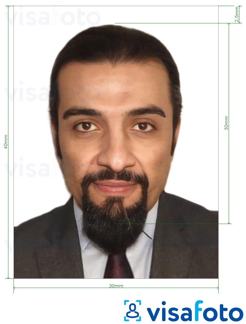 Example of photo for Ethiopia visa offline 3x4 cm (30x40 mm) with exact size specification
