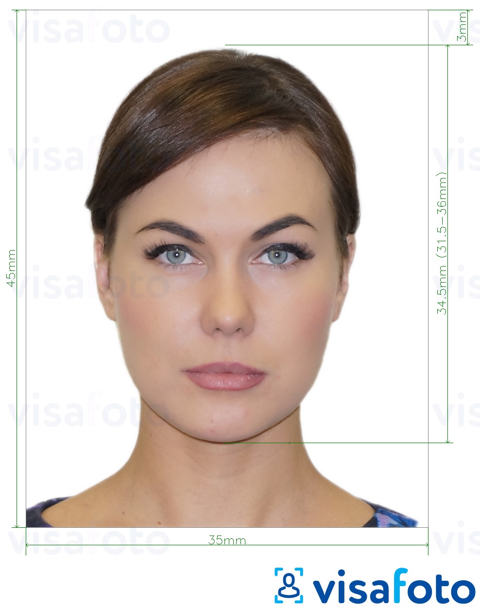Example of photo for UK ID / residence card 45x35 mm (4.5x3.5 cm) with exact size specification