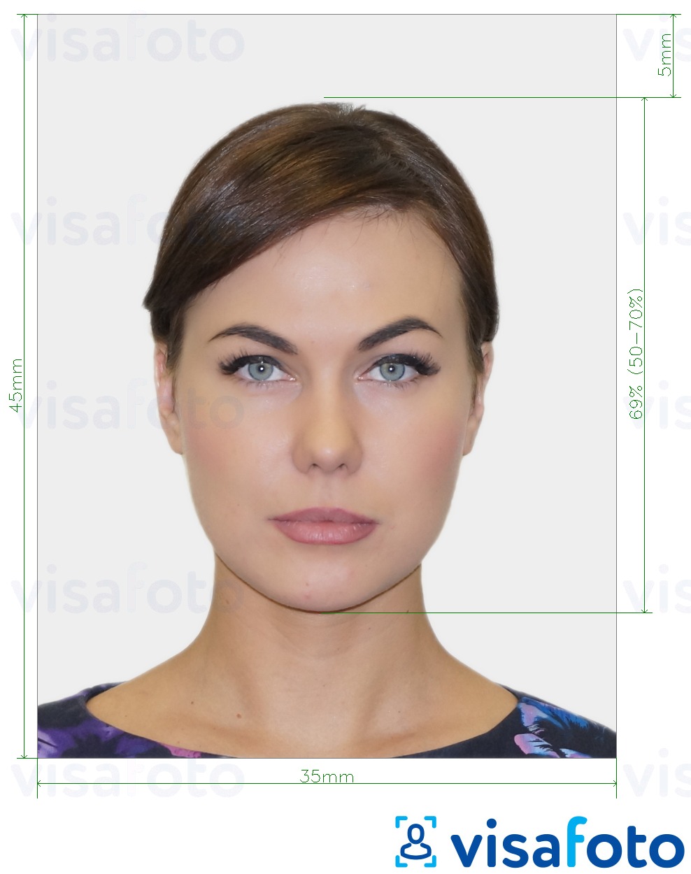 Example of photo for Georgia passport 35x45 mm (3.5x4.5 cm) with exact size specification