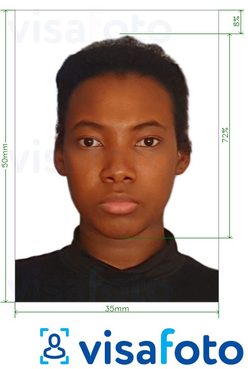 Example of photo for Guinea Conakry visa 35x50mm with exact size specification