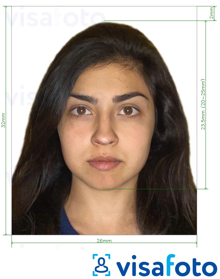 Example of photo for Guatemala passport 2.6x3.2 cm with exact size specification