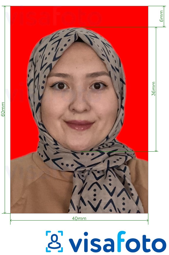 Example of photo for Indonesia Visa 4x6 cm red background with exact size specification