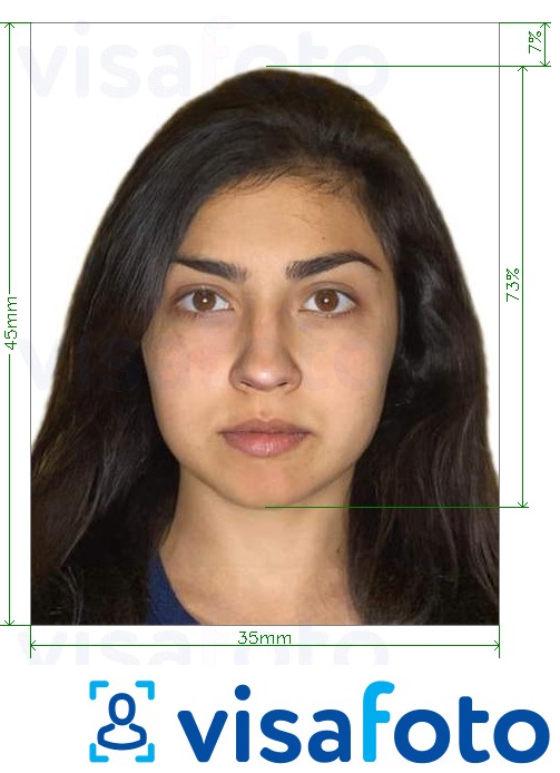 Example of photo for India driving licence 35x45 mm (1.4x1.75 inch) with exact size specification