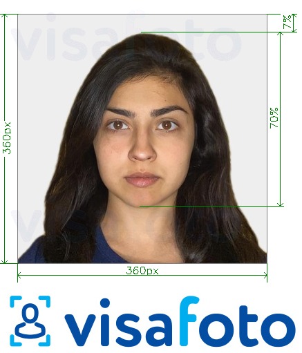 Example of photo for India OCI passport 360x360 - 900x900 pixel with exact size specification