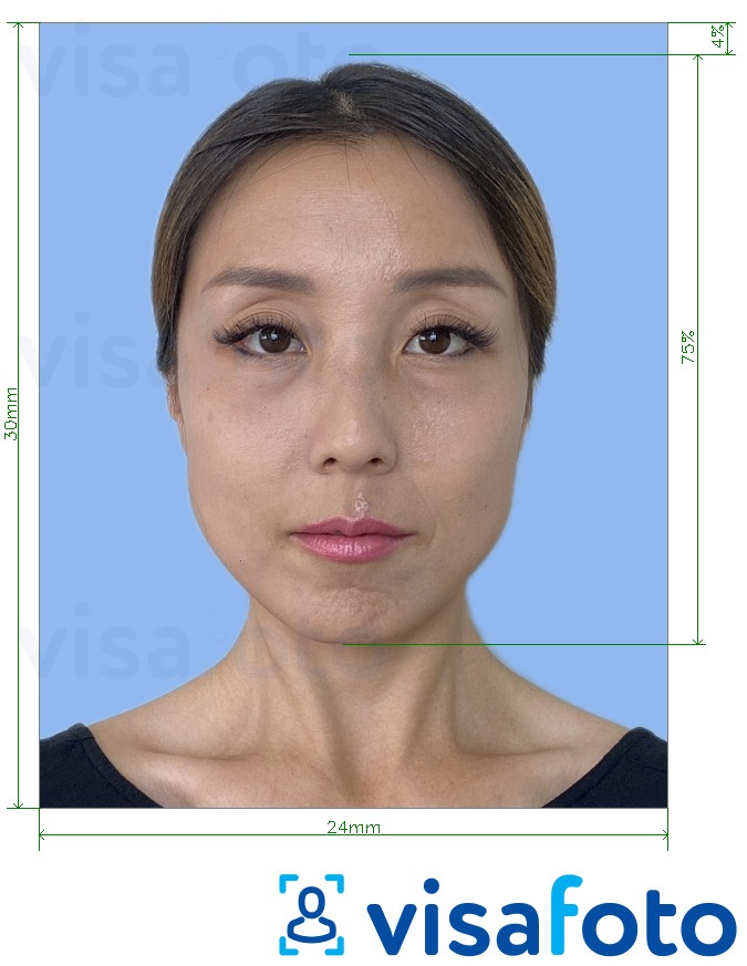 Example of photo for Japan Driver's license 2.4x3 cm light blue background with exact size specification