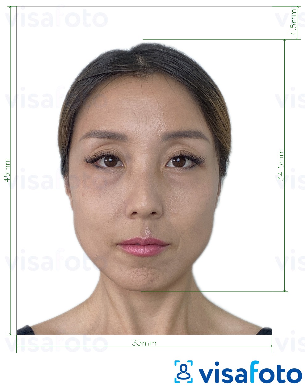 Example of photo for South Korea residence card 35x45 mm with exact size specification