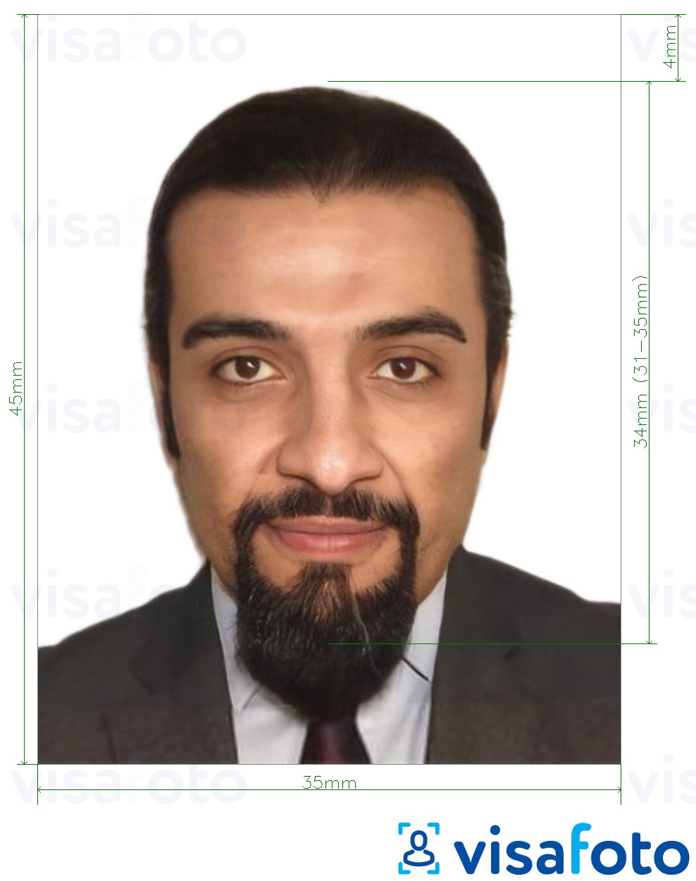 Example of photo for Kuwait visa 35x45 mm with exact size specification