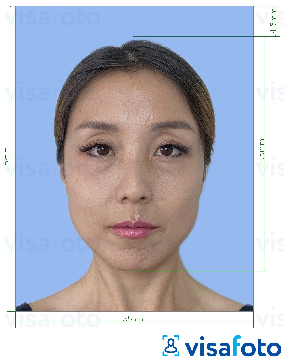 Example of photo for Myanmar driving license 35x45 mm with exact size specification