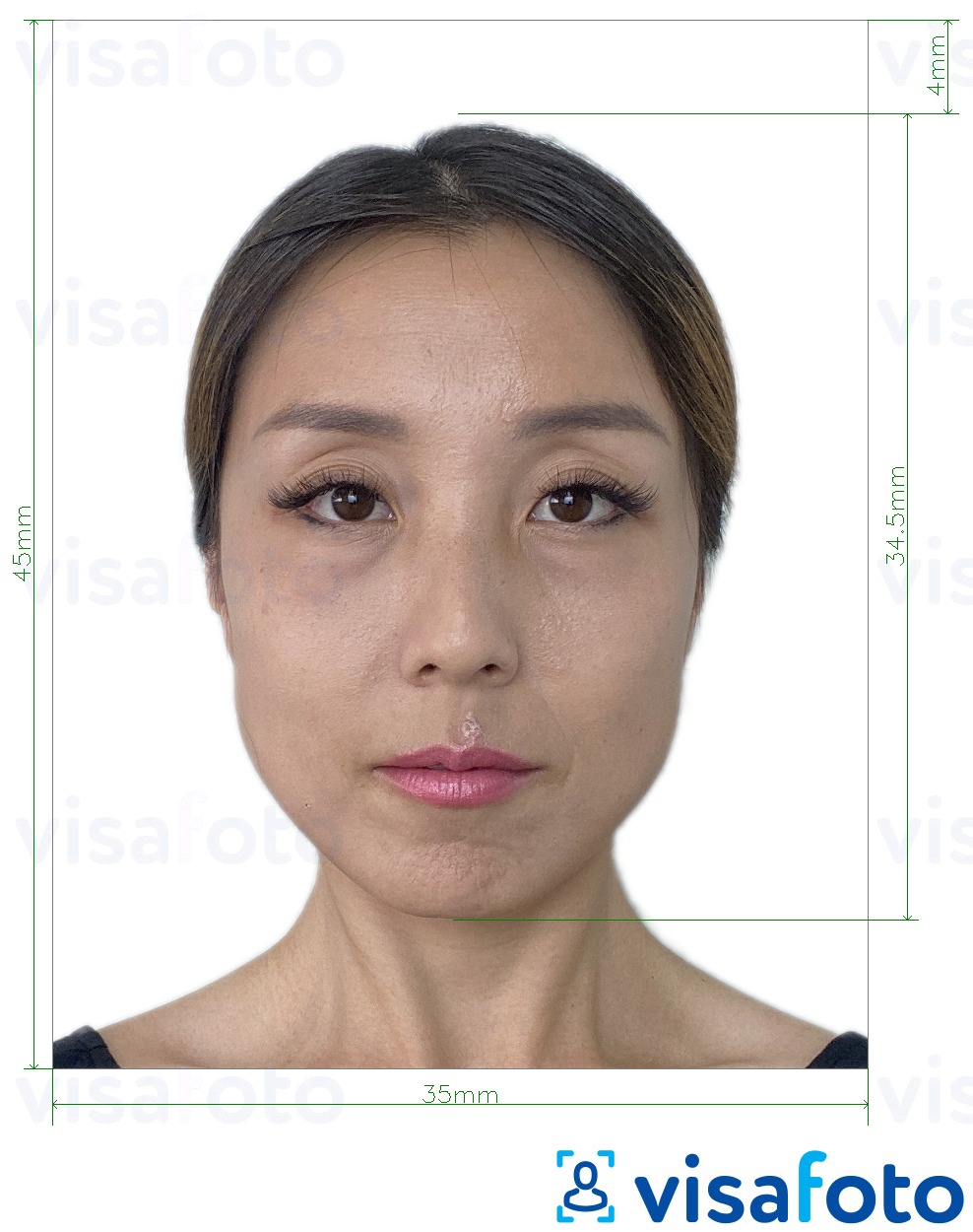 Example of photo for Macau resident identity card (BIR) 45x35 mm with exact size specification