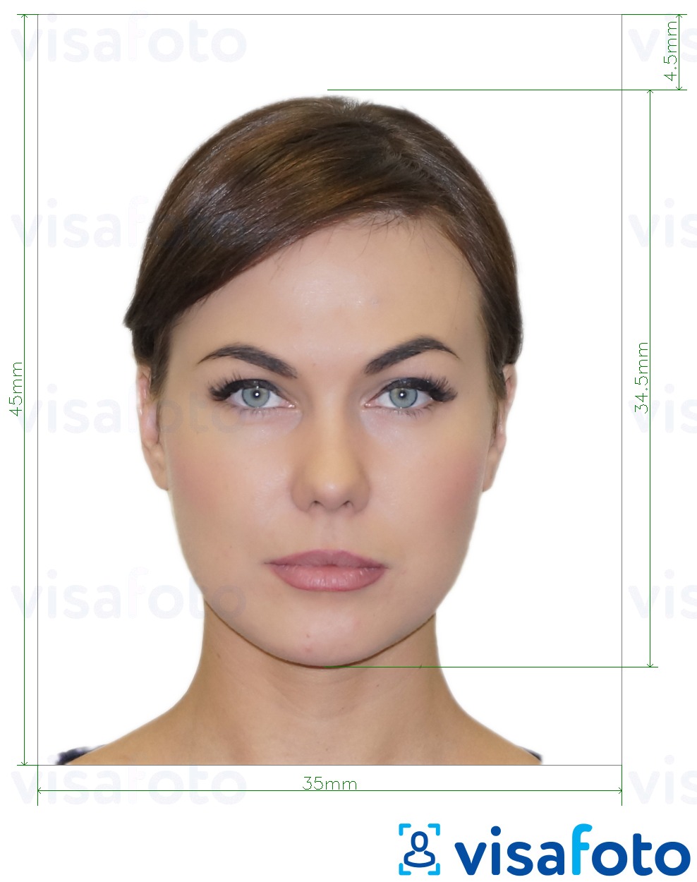 Example of photo for Mexico passport 35x45 mm with exact size specification