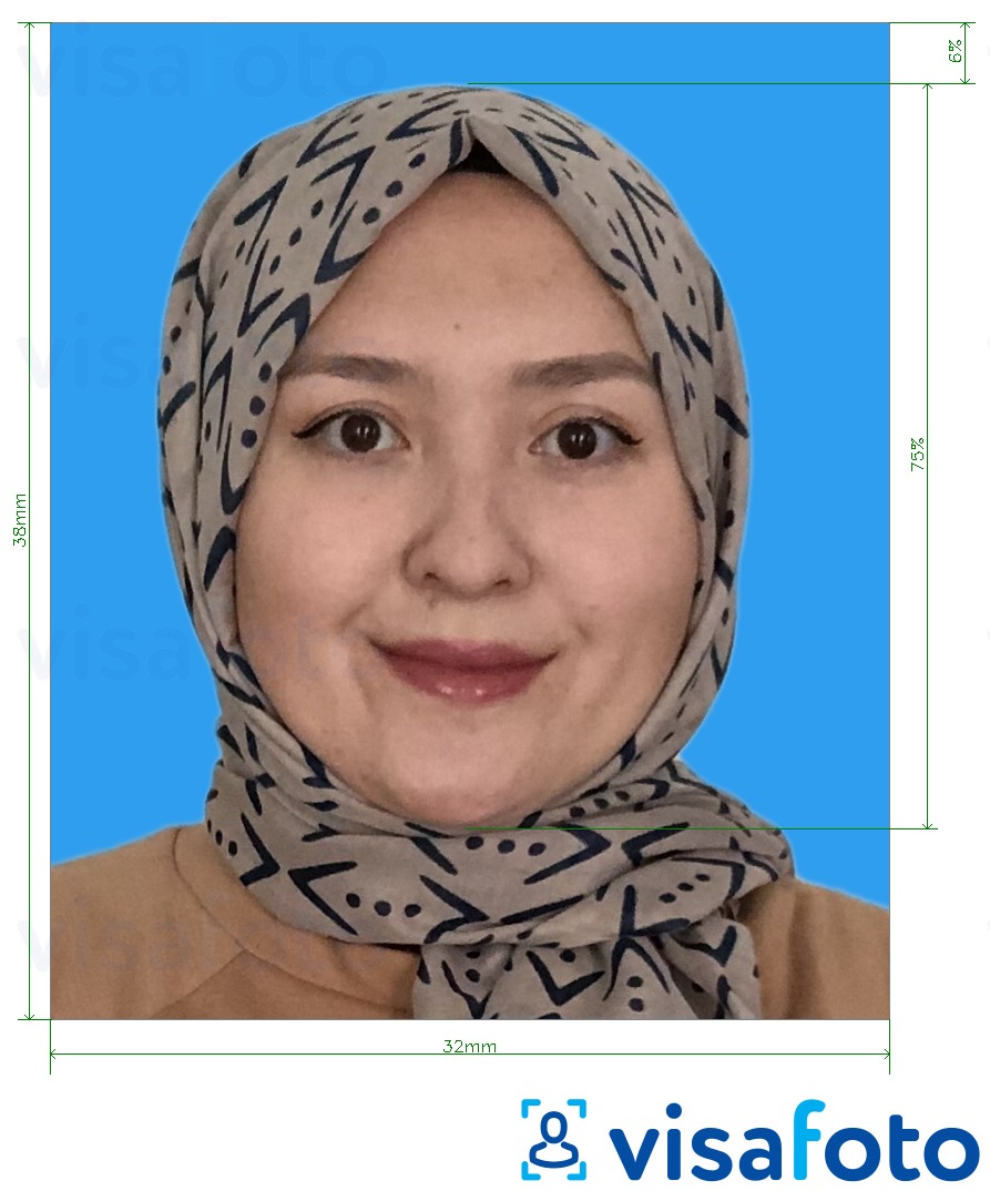 Example of photo for Malaysia marriage registration 32x38 mm with exact size specification