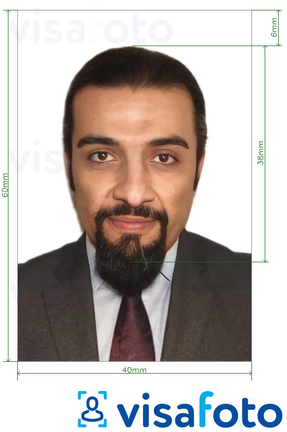 Example of photo for Oman passport 4x6 cm white background with exact size specification