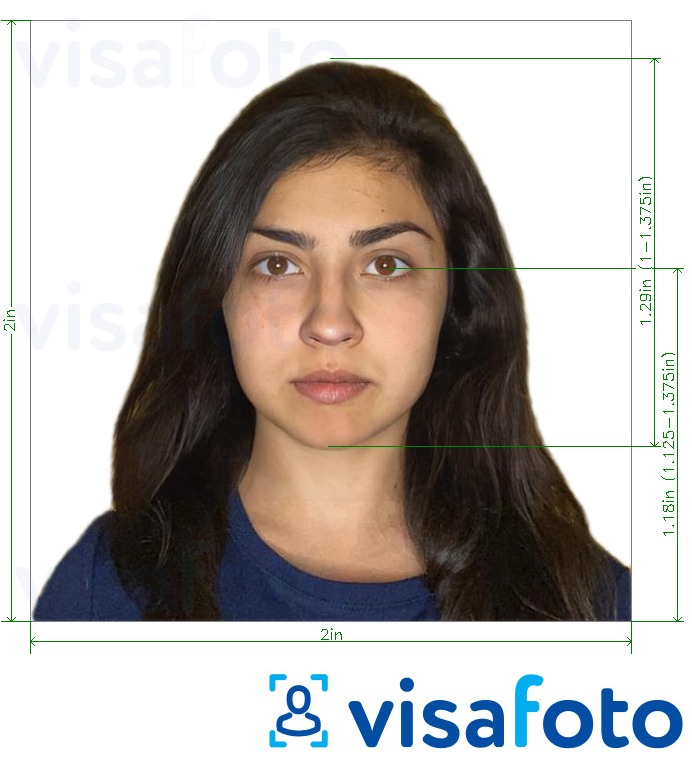 Exemple de foto per a Filipines visa 2x2 polzades amb la mida exacta especificada