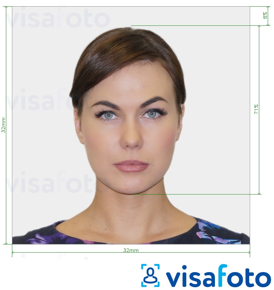 Example of photo for Portuguese ID card 32x32 mm with exact size specification