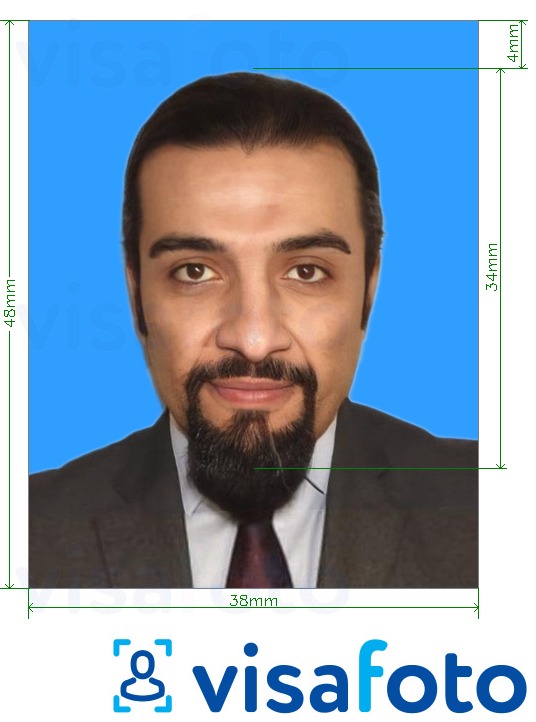 Example of photo for Qatar passport 38x48 mm blue background with exact size specification
