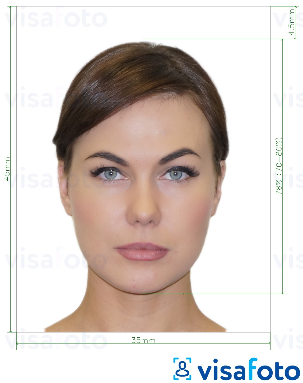 Example of photo for Russia Internal Passport, 35x45 mm (3.5x4.5 cm) with exact size specification