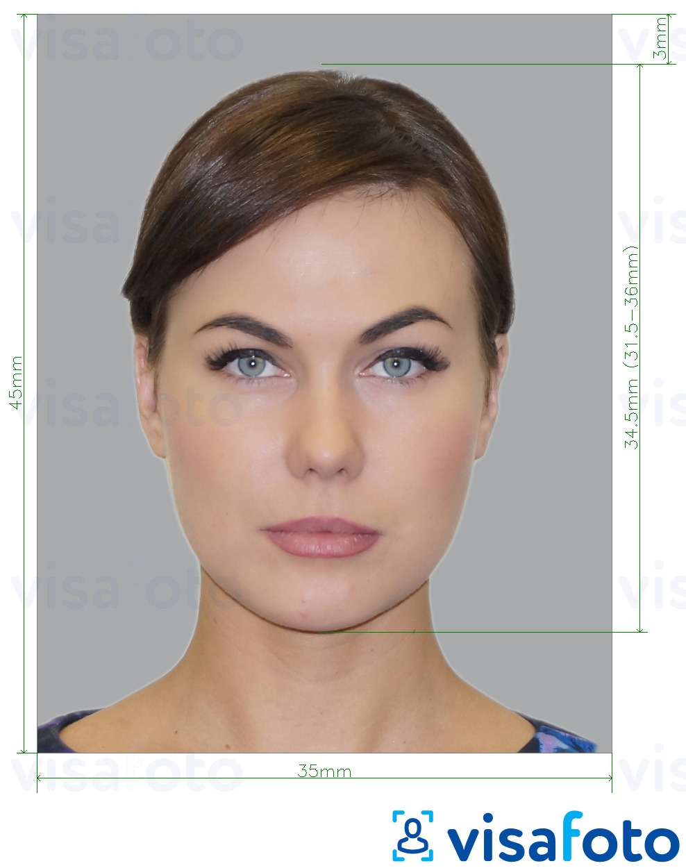 Example of photo for Slovenia passport 35x45 mm with exact size specification