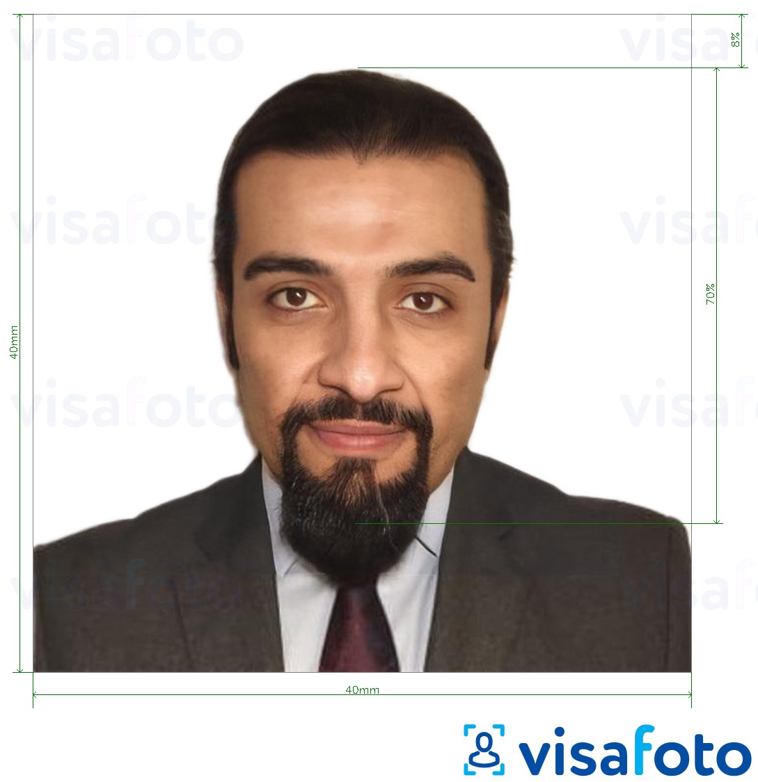 Example of photo for Syria passport 40x40 mm with exact size specification