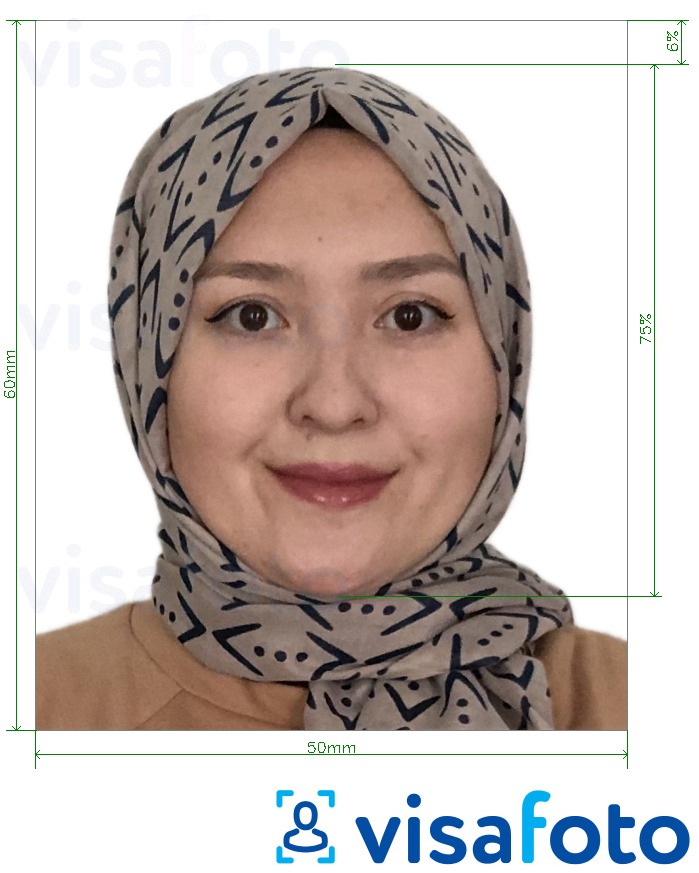 Example of photo for Tajikistan e-visa 5x6 cm (50x60 mm) with exact size specification