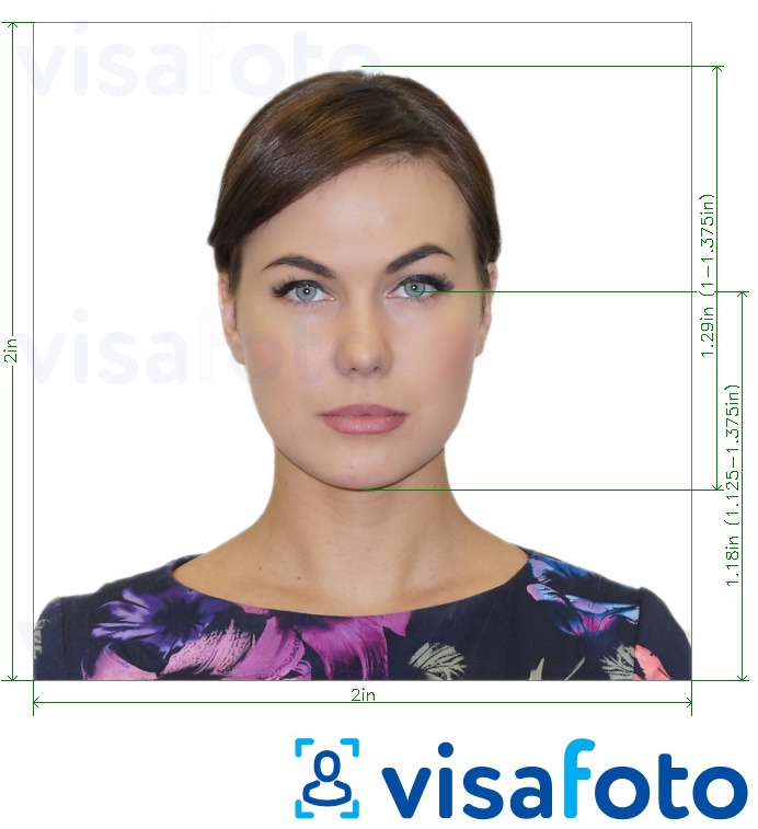 Example of photo for US passport card 2x2 inch with exact size specification
