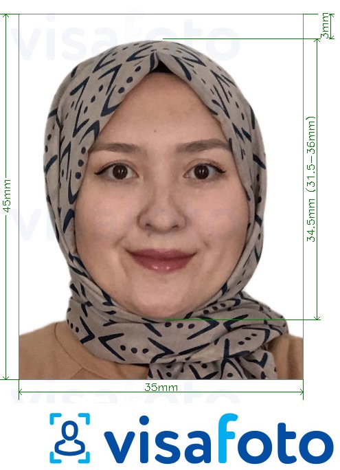 Example of photo for Uzbekistan citizenship 35x45 mm with exact size specification