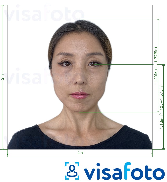 Eksempel på billede for Vietnam visa 2x2 inch (5,08x5,08 cm) med præcis størrelsesspecifikation.