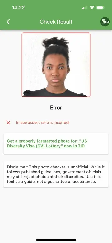 7ID App: DV Lottery Photo Size