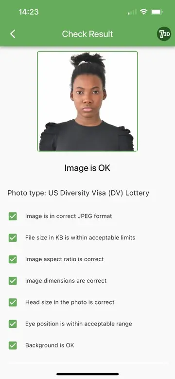 7ID App: Visa Photo Sample