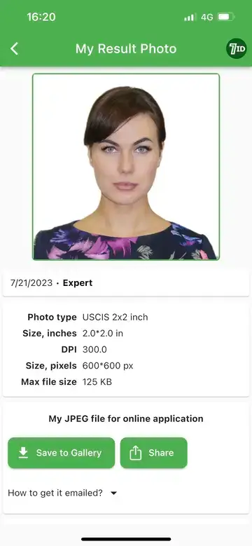 7ID App: EAD Photo Example