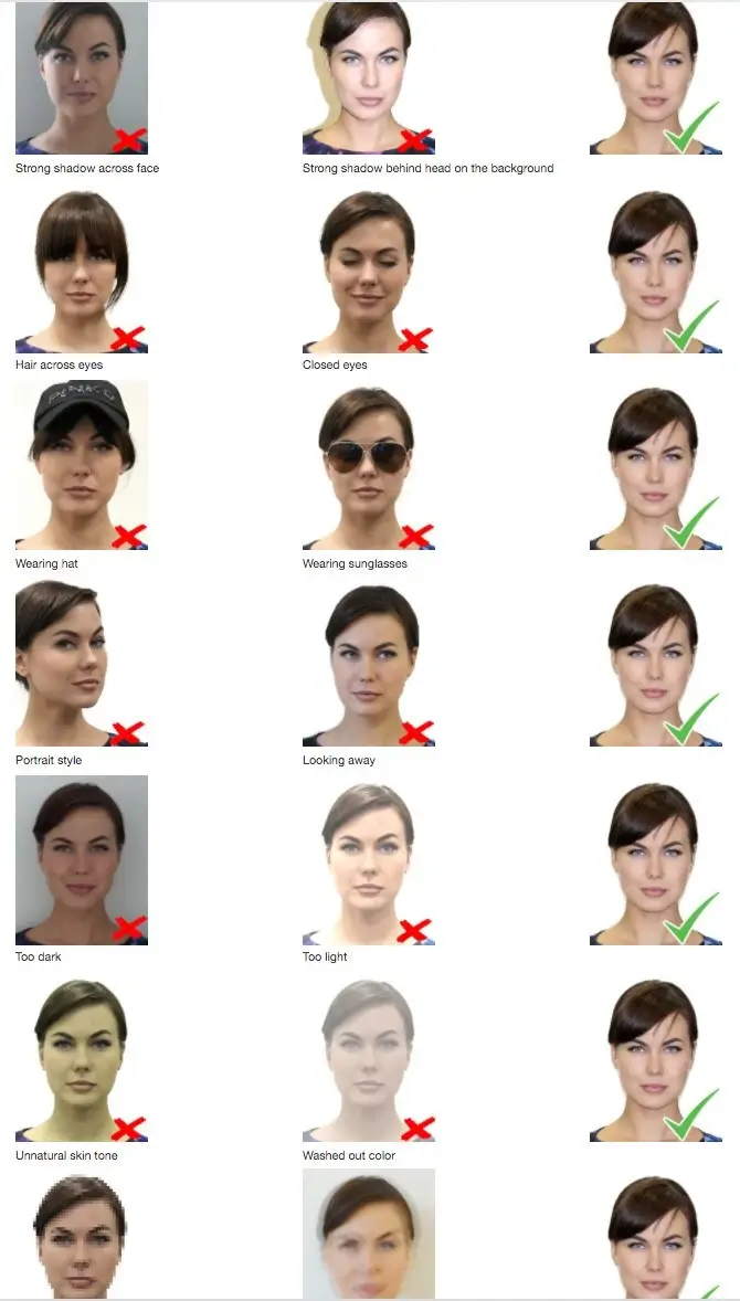 Examples of incorrect passport photos