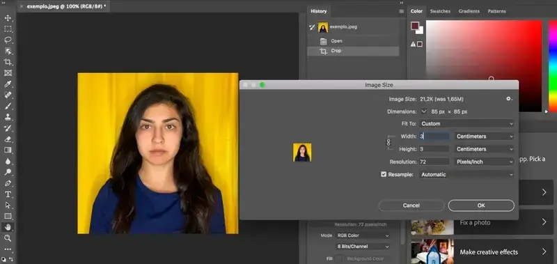 Cropping a 3x3 cm passport photo at Photoshop