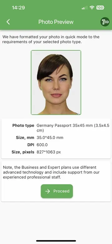 7ID App: German Passport Photo Example