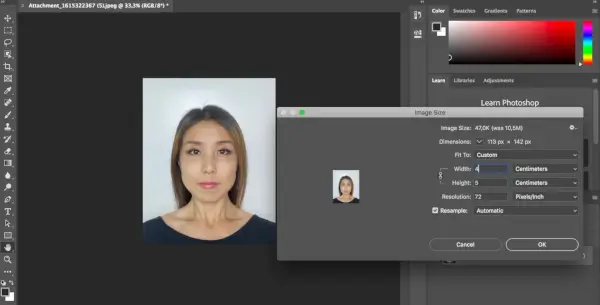 Cropping a Hong Kong passport photo at Photoshop