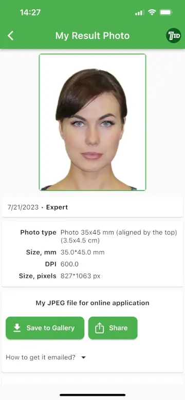 7ID App: Passport Photo Example