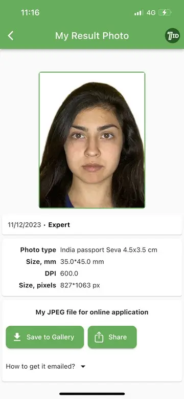 7ID App: Indian Passport Photo Example