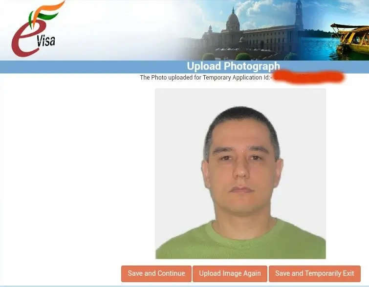India visa photo result screen