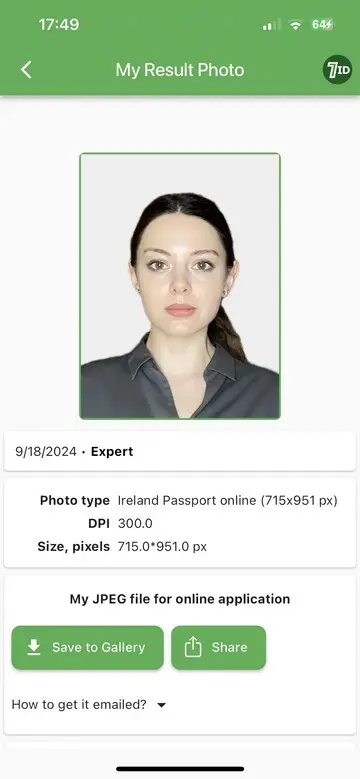 7ID App: Ireland Passport Photo in seconds