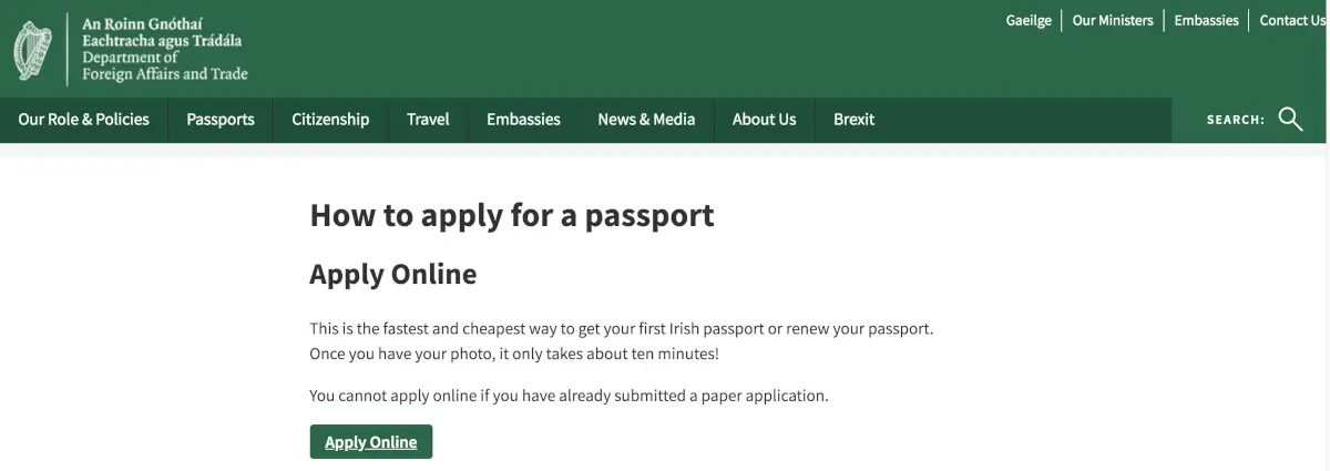 Ireland: apply for passport